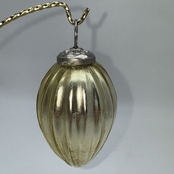 Vintage Krugel German Blown Glass Ornament Christmas Gold Ribbed Teardrop 5" - Picture 7 of 9